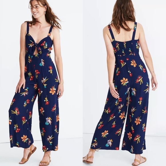 Madewell Navy Plumeria Cutout Jumpsuit in Bird of Paradise Size 2 US - Picture 1 of 6